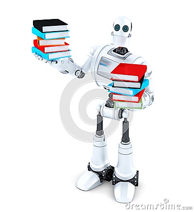 Robot with books. . Contains clipping path Stock Photo