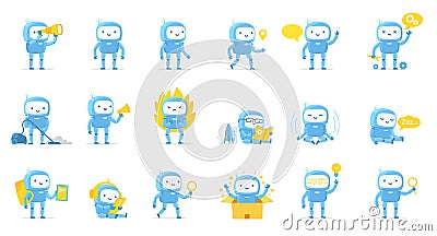 Robot boy. Character big pack. Cute Robot mascot set. Cartoon vector illustrations. Vector Illustration