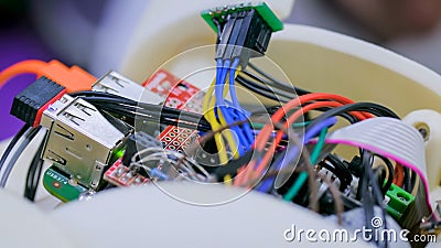 Robot brain with wires and chip Stock Photo