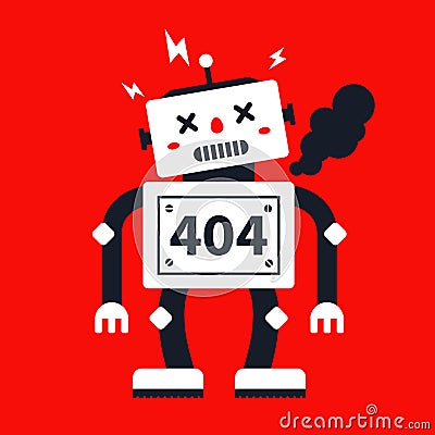 The robot broke and smokes. character for 404 web page. Vector Illustration