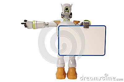 Robot and Bulletin Board,3D illustration. Cartoon Illustration