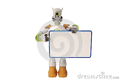 Robot and Bulletin Board,3D illustration. Cartoon Illustration