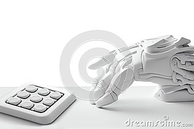 Robot can working on keyboard button, AI, Artificial Intelligence, Robotic white hand. Futuristic technology concept. Transparent Stock Photo