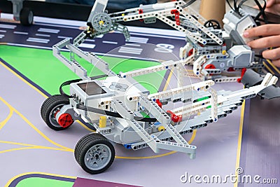 Robot Car, robotics with remote control. Fan robots with childre Stock Photo