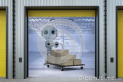 Robot carry cardboard boxes Stock Photo