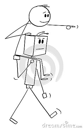 Robot Carrying Human Person on his Shoulders , Vector Cartoon Stick Figure Illustration Vector Illustration