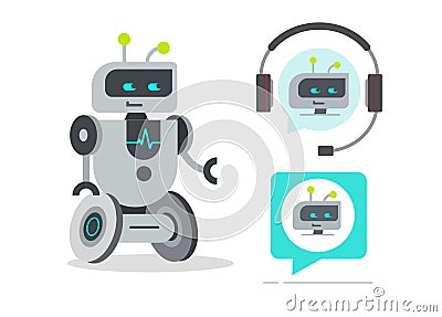 Robot cartoon character vector icon or chat bot chatbot ai support help technology with smart intelligence modern graphic Vector Illustration
