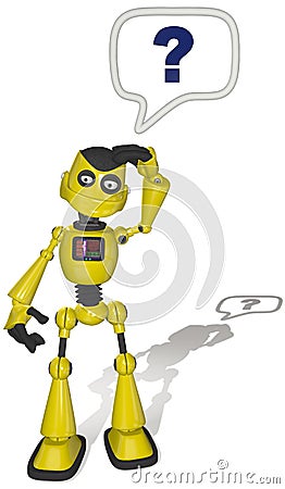 Robot cartoon search question find help Stock Photo