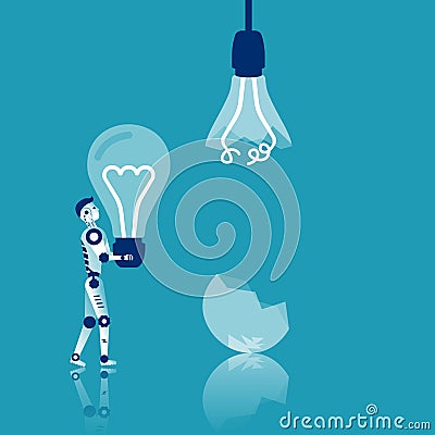Robot change lamp. Changing mechanism replacing the light bulb. Vector Illustration