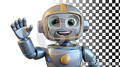 Robot character waving, technology and AI, futuristic and friendly icon png transparent image Generative AI Stock Photo