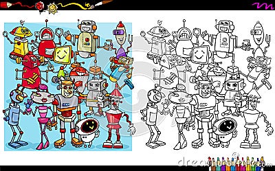 Robot characters coloring book Vector Illustration