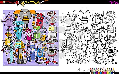 Robot characters coloring page Vector Illustration