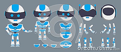 Robot characters creation kit vector set. Robots editable character kit with arms, legs and head parts. Vector Illustration