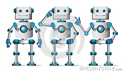 Robot characters vector set. Robotic mascot in white standing Vector Illustration