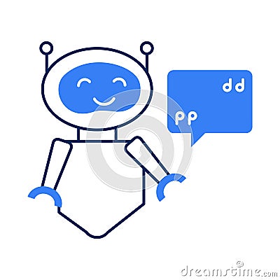 Robot with Chat Quote Icon: A Symbol of Conversation and Interaction Stock Photo