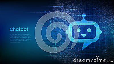 Robot chatbot head icon sign made with binary code. Chatbot assistant application. AI concept. Digital binary data and streaming Vector Illustration