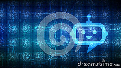 Robot chatbot head icon sign made with binary code. Chatbot assistant application. AI concept. Digital binary data and streaming Vector Illustration
