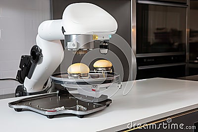 robot chef, making perfectly executed omelets in kitchen Stock Photo