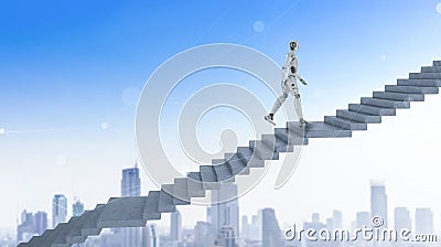 Robot climb stairs Stock Photo