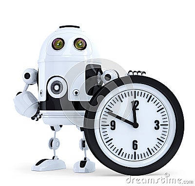 Robot with clock. Technology concept. . Contains clipping path Stock Photo