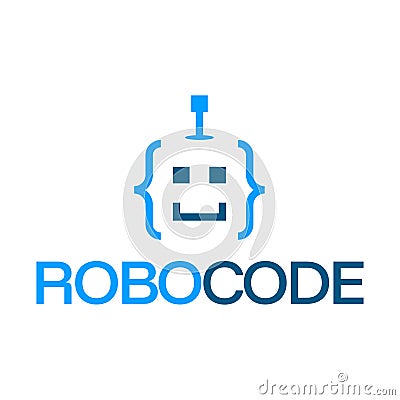 robot code programmer flat minimalist logo design Vector Illustration