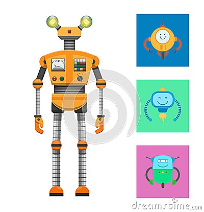 Robot Collection and Icons Vector Illustration Vector Illustration