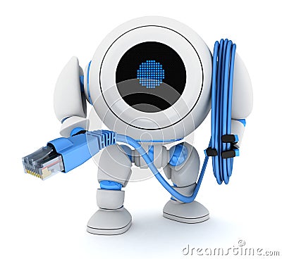 Robot and computer cable Stock Photo