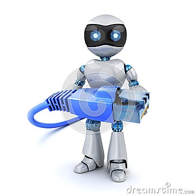Robot and computer cable Stock Photo