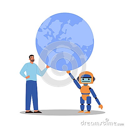 Robot concept. Artificial intelligence as a part of human routine. Vector Illustration