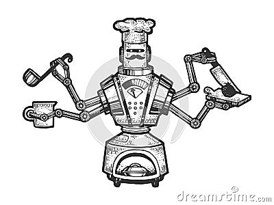 Robot Cook Chef sketch engraving vector Vector Illustration