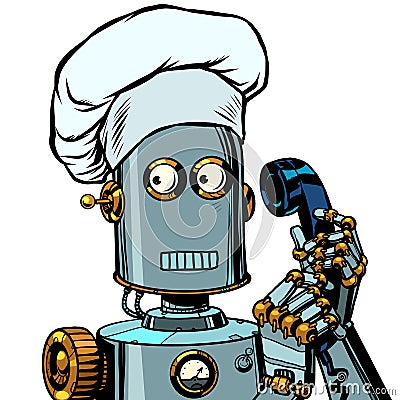 The robot cook takes the order menu, food delivery Vector Illustration