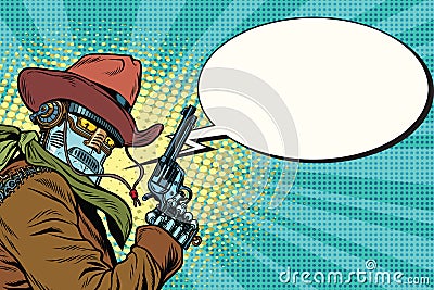 Robot cowboy wild West, comic book bubble Vector Illustration