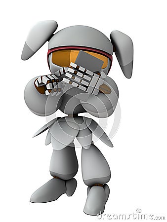 A robot crazy about social media. Addiction to smartphones. A cute robot with artificial intelligence. 3D rendering. Stock Photo