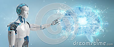 Robot creating artificial intelligence in a digital brain 3D ren Stock Photo