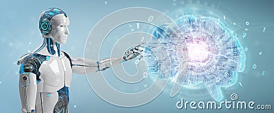 Robot creating artificial intelligence in a digital brain 3D rendering Stock Photo