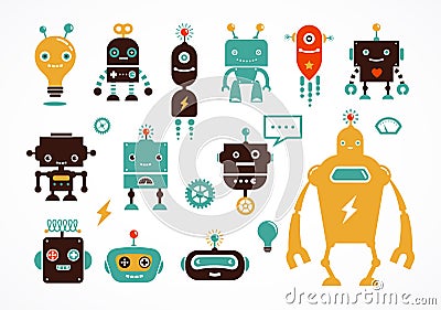 Robot cute icons and characters Vector Illustration