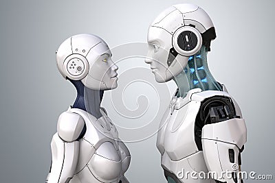 Robot cyber couple Cartoon Illustration