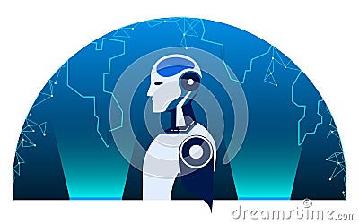 Robot cybernetic and earth globe. AI artificial intelligence future technology concept Vector Illustration