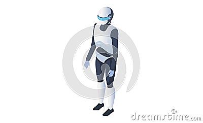 Robot cybernetic object works with digital data. Humanoid virtual technical assistant future concept Vector Illustration