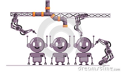 Robot cyborg robotic toy mechanical arm robotic line production manufacturing process automation Vector Illustration