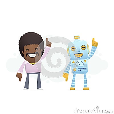 Robot dancing disco with a man Cartoon Illustration