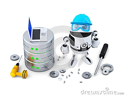 Robot with database. Technology concept. Isolated. Clipping path Stock Photo