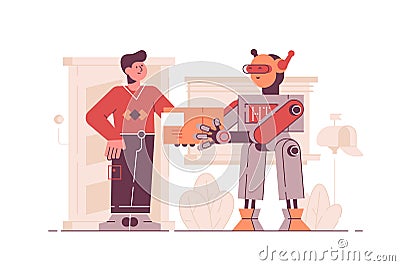 Robot delivering package to client Vector Illustration