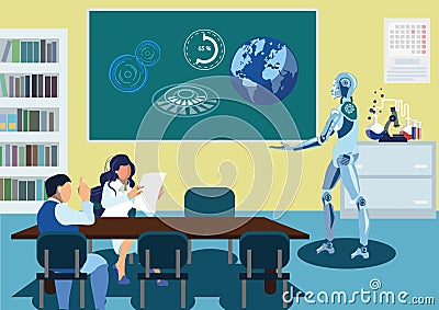 Robot Delivering Speech Flat Vector Illustration Vector Illustration