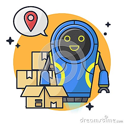 Robot Delivery Package Vector Illustration