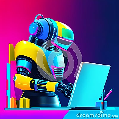 A robot designing a PowerPoint slides Stock Photo