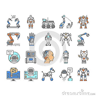 Robot Development And Industry Icons Set Vector Vector Illustration