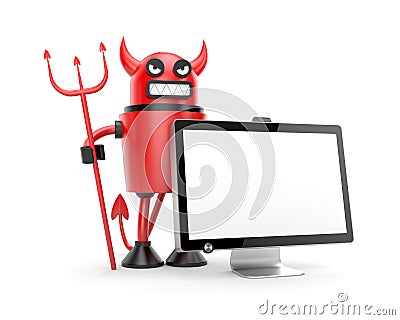 Robot Devil with monitor Stock Photo