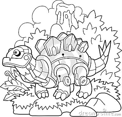 Robot dinosaur , coloring book for children, funny illustration Vector Illustration