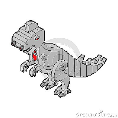 Robot Dinosaur pixel art. Iron dino monster 8 bit. Mechanical T-rex animal predator Pixelate Vector Illustration